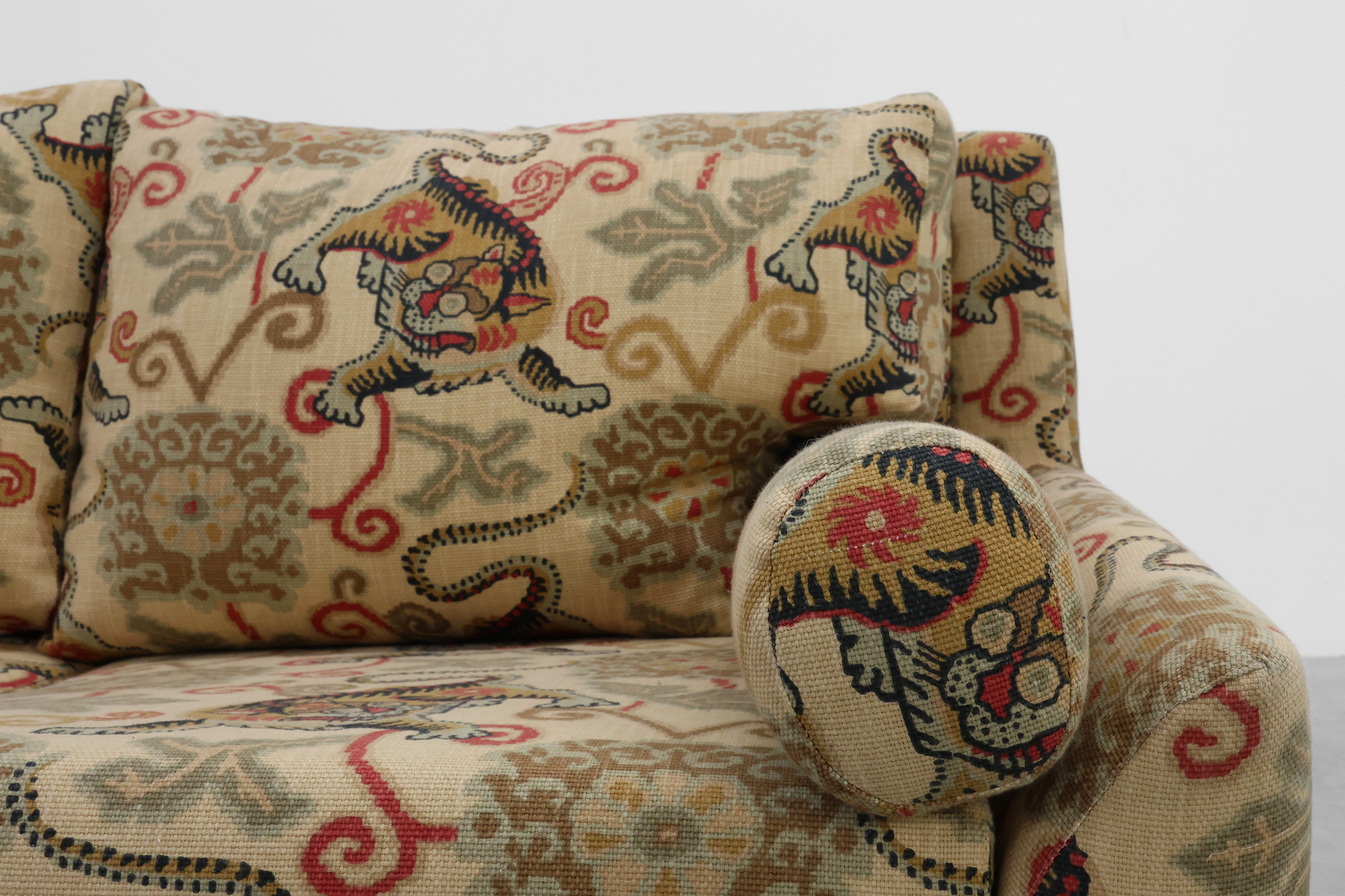 Hollywood Regency 3-seater sofa with Lion‑Motif Upholstery, Italy ca. 1990thumbnail